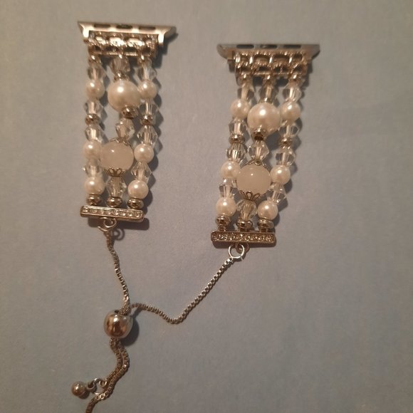 Posh Tech Celina Silver and White Beaded Bracelet Band for Apple Watch - Picture 2 of 4